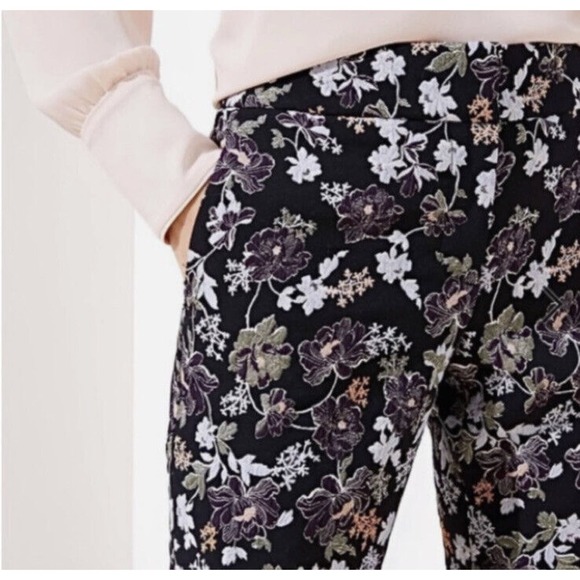 LOFT Women’s Sz 6P Marisa Pants Embroidered Jacquard Flowers Pencil Ankle - Picture 2 of 12
